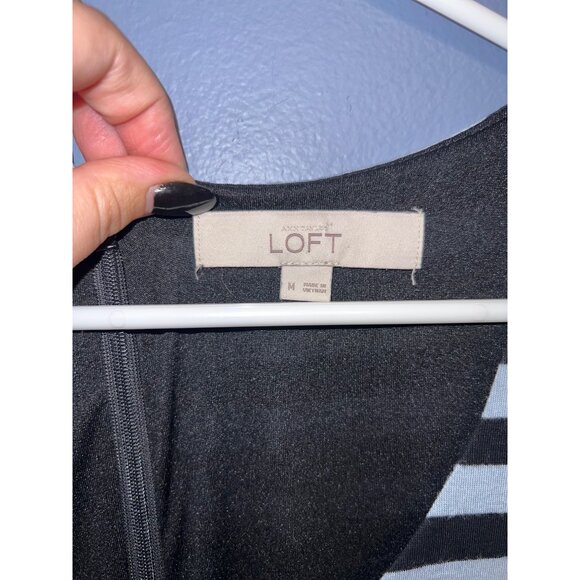 Women’s LOFT Cap Sleeve Light+Dark Blue Stripped Midi Dress SZ Med Jersey Knit - Picture 3 of 9